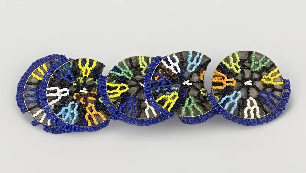 Set 5 Beaded Drink Coasters Multicolor Round Decor VTG Native American Style 3”